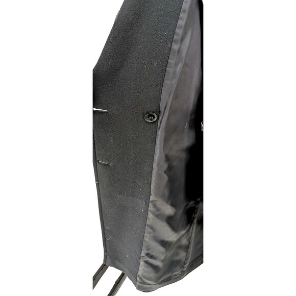 VTG Womens Black Wool Coat LARGE Gold Military Style Buttons Double Breasted - Picture 12 of 13